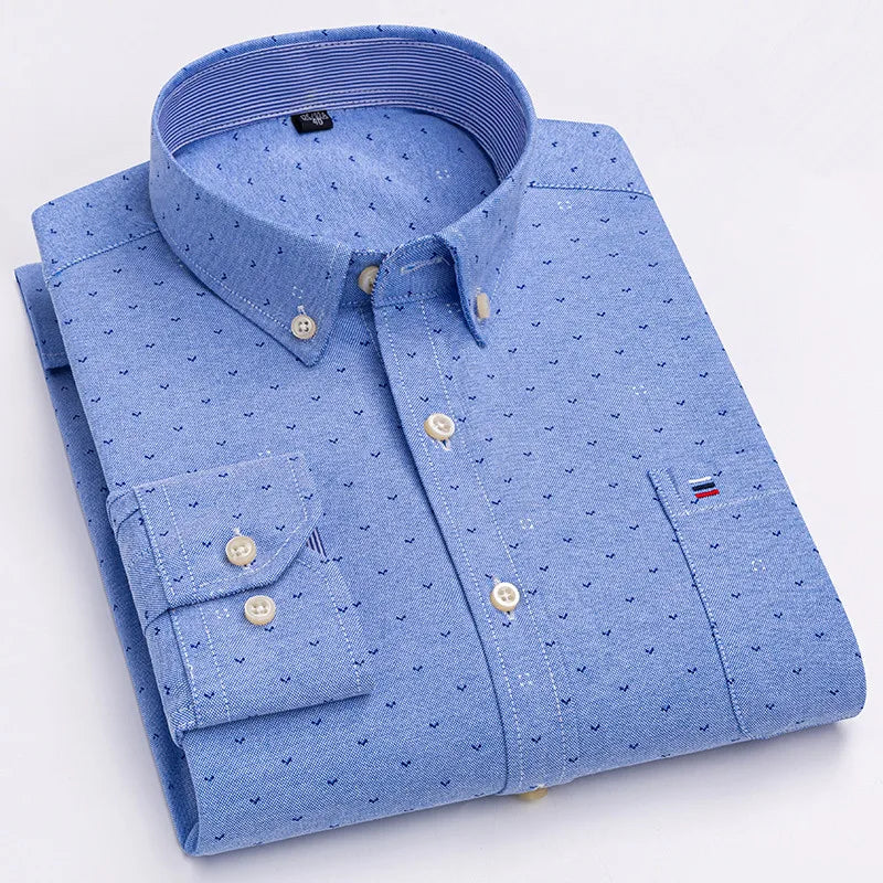 Men's Classic Plaid Oxford Long Sleeve Shirts Pocket 100% Cotton Business Casual Formal Standard Fit Workwear Button Down Shirts