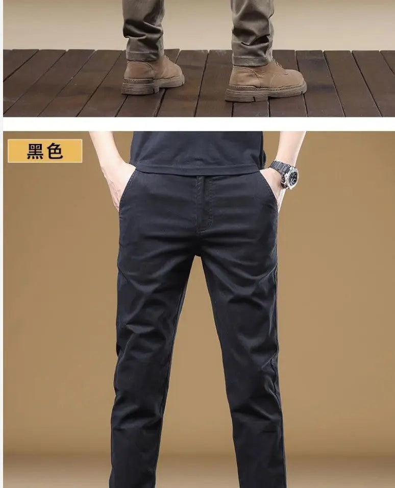 2025 Summer Thin Cotton Men's Casual Pants Trendy Versatile Elastic Light Business Trousers Work Formal Slim Straight Pants