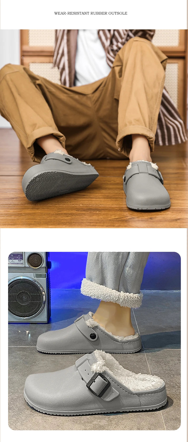 Winter Men Slippers Keep Warm Men Cotton Shoes with Fur Couple Home Slides Waterproof Flat Casual Shoes Indoor Outdoor Slippers