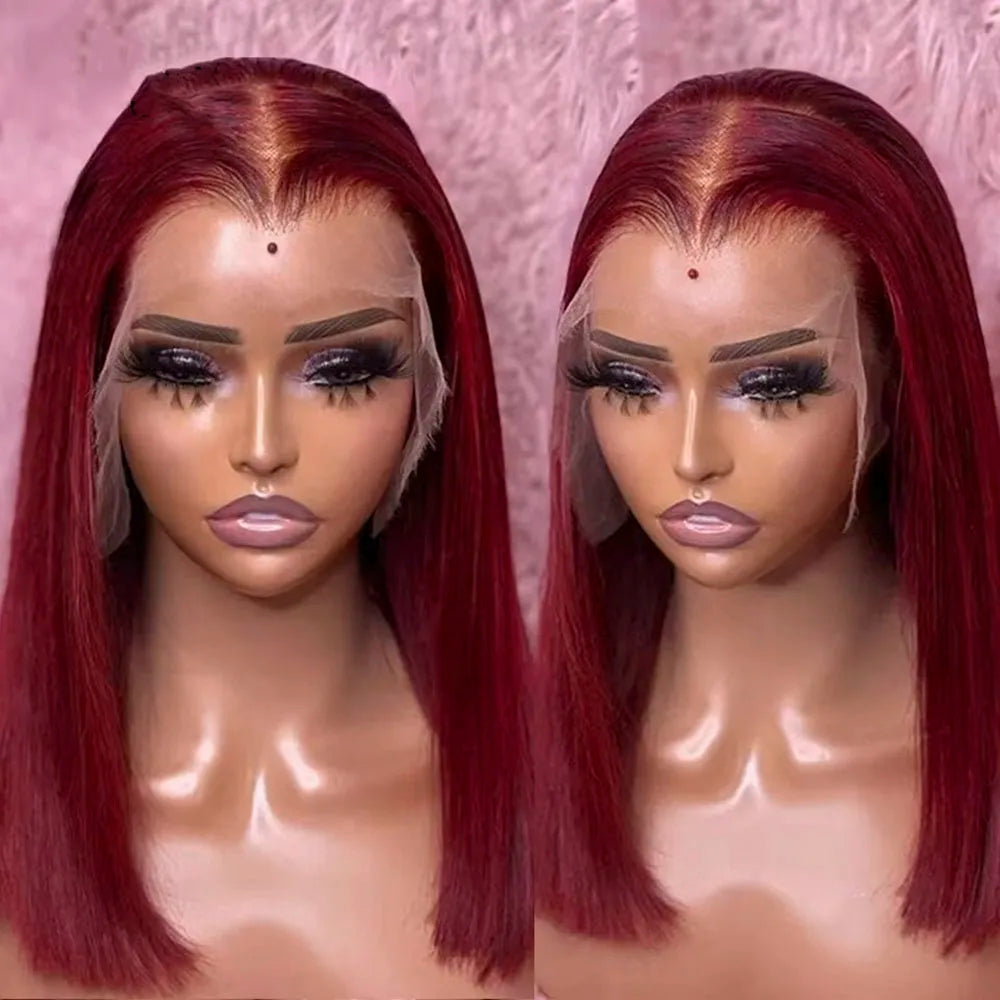 Burgundy HD Transparent Lace Front Human Hair Wigs 99J Red Straight 13x4 Lace Front Wig For Women  4x4 Lace Closure Straight wig