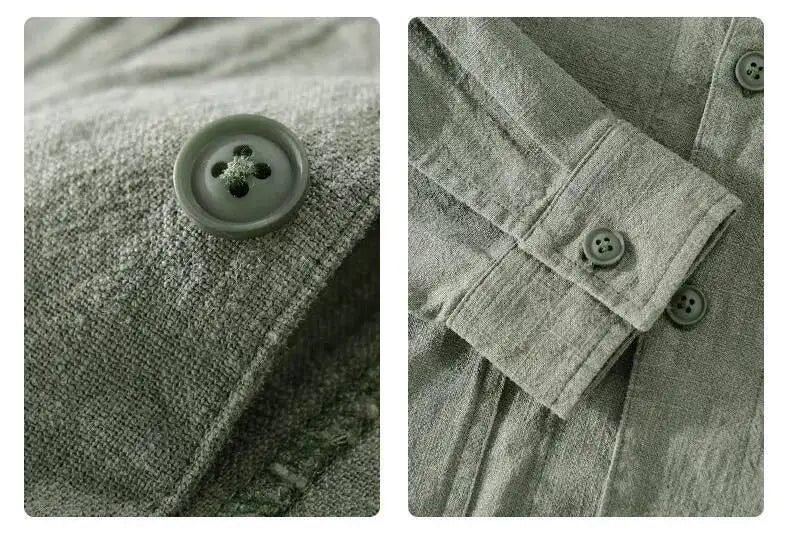 Autumn Retro Tooling Linen Jacket For Men Japanese Styles Sold Color Simple Versatile Multi-pocket Male Thin Jackets and Coats