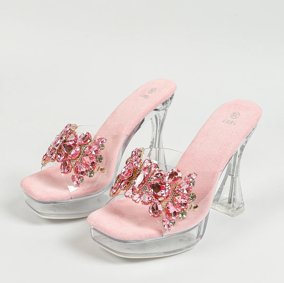 Fashion Rhinestone Slippers Women Thick Sole Platform High Heels Designer 2024 New Transparent Sandals Crystal Clear Slides Shoe