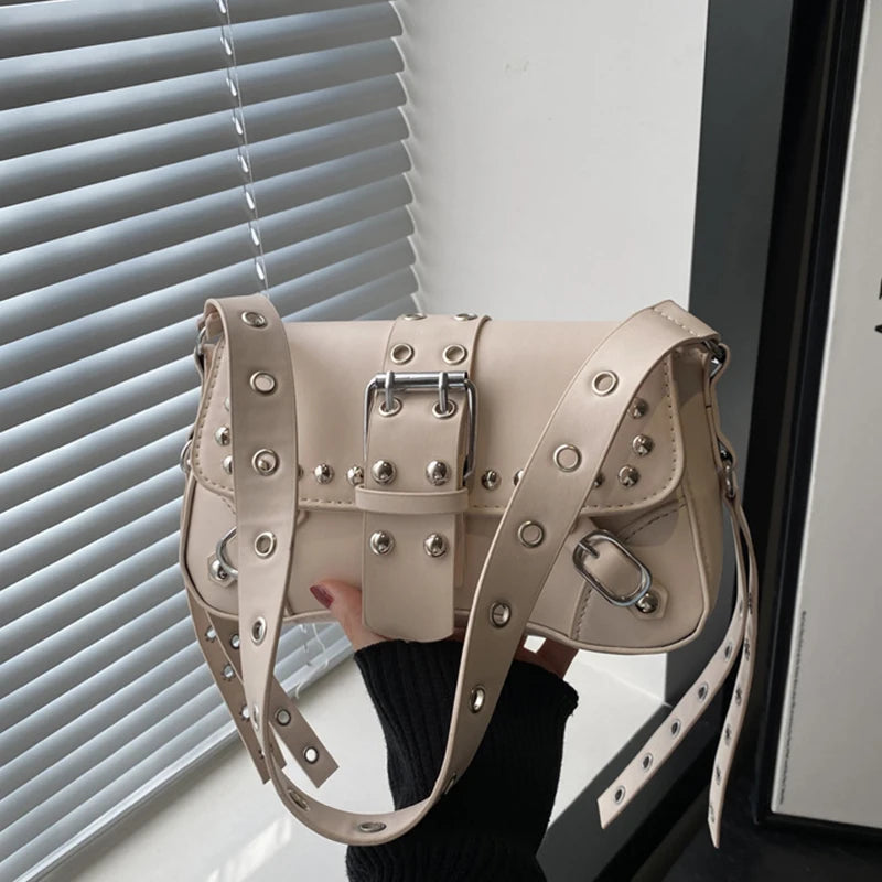 Shoulder Bag for Women Punk Style Purse PU Leather Rock Fashion Handbags with Rivet Small Trendy Armpit Purse