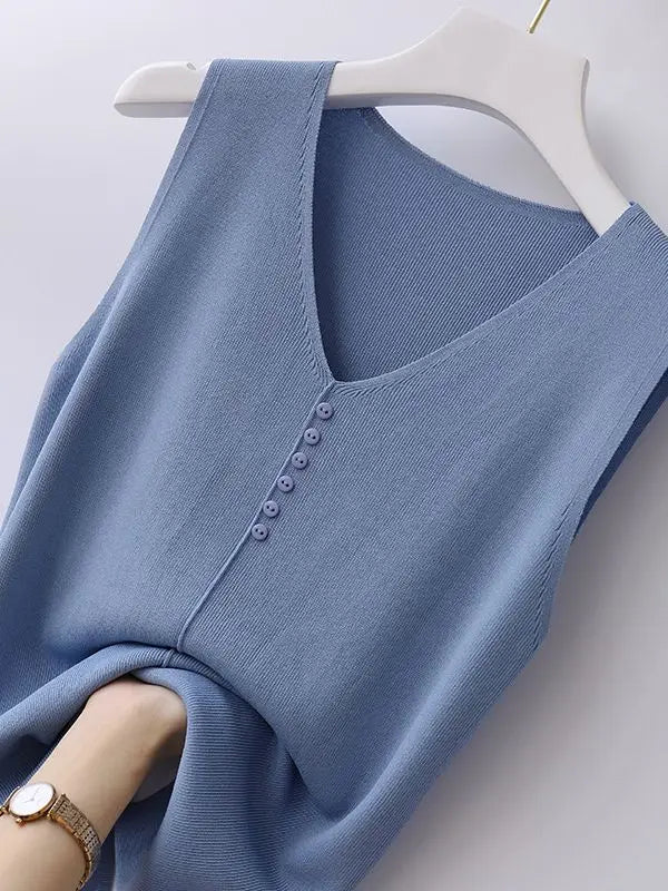 Knitted Vests Women Top V-neck Solid Tank Blusas Mujer De Moda 2026 Summer New Fashion Female Sleeveless Casual Thin Tops
