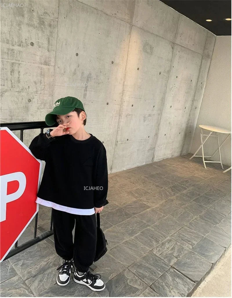 Children Fashion Clothes Suit Boys Casual Spring Sets Costume Kids Solid Colour Sweatshirts+Pants 2Pcs Simplicity Autumn Outfits