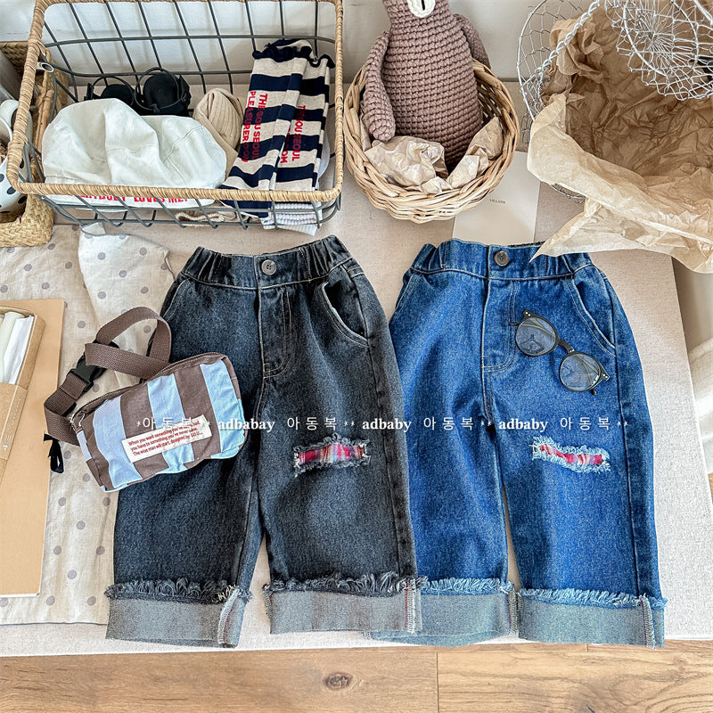 2023 Autumn Spring Baby Girls Boys Denim Pants Loose Fashion Korean Style Kids Casual Jeans Toddler Trouser Children's Clothes