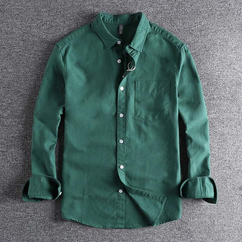 Washed Oxford fabric base simple pocket long sleeve shirt men's casual jacket