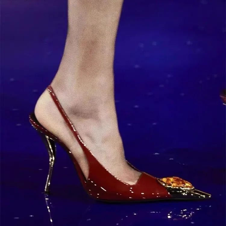 2025 Summer New Small Square Shaped High-heeled Gemstone Sandals for Banquets, Parties, Weddings, Sexy Plus Size Women's Sandals