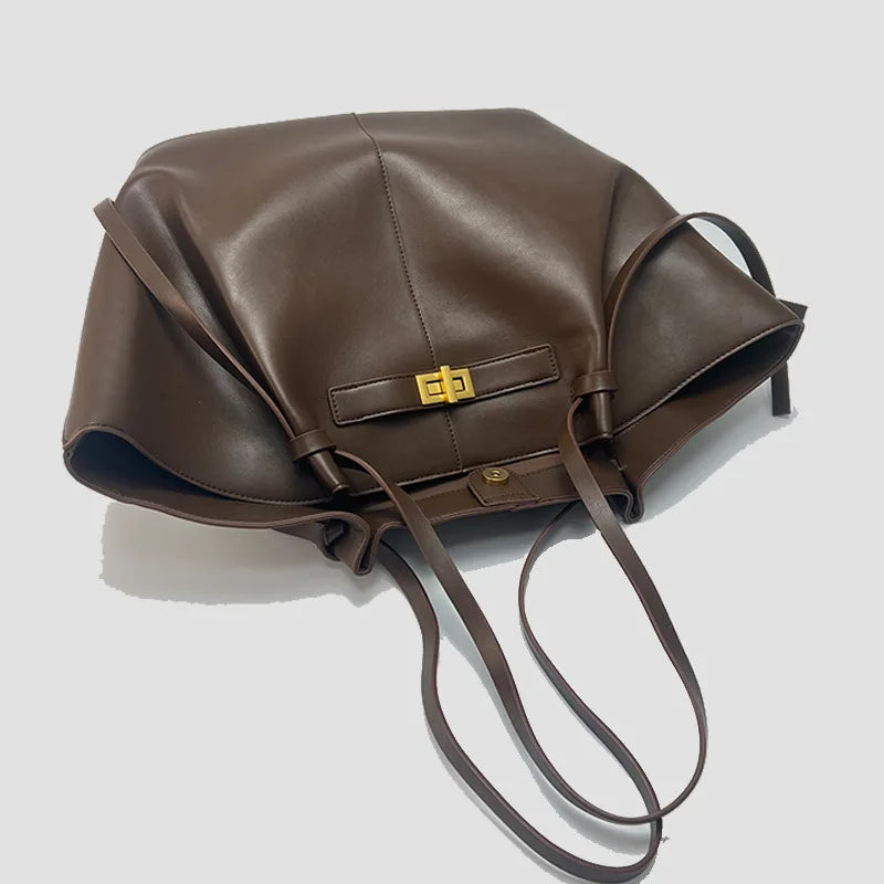 Fashion Large Capacity Trapeze Bag Designer Chic Lock Women Shoulder Bags Luxury Pu Leather Handbags Trend Underarm Bag 2025