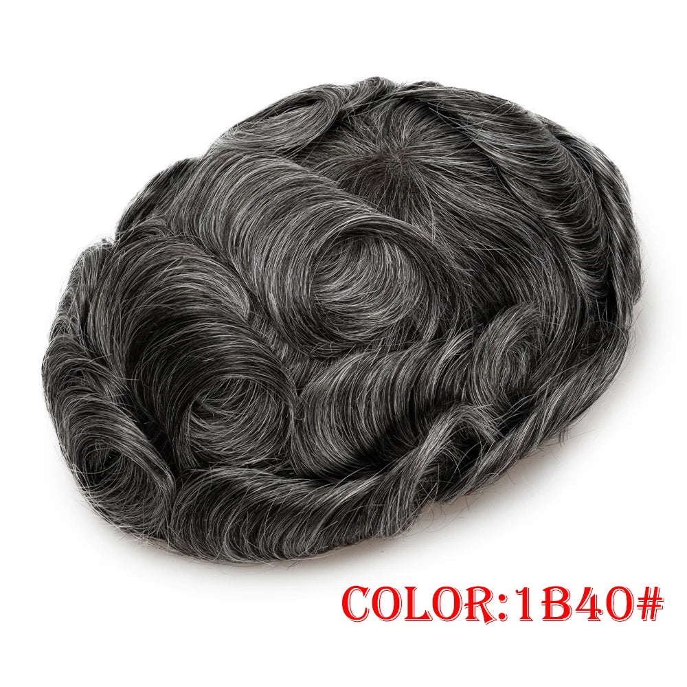 Hollywood Men Toupee Lace & PU Base Human Hair Replacement System Unit for Men Durable Male Hair Prosthesis Wigs