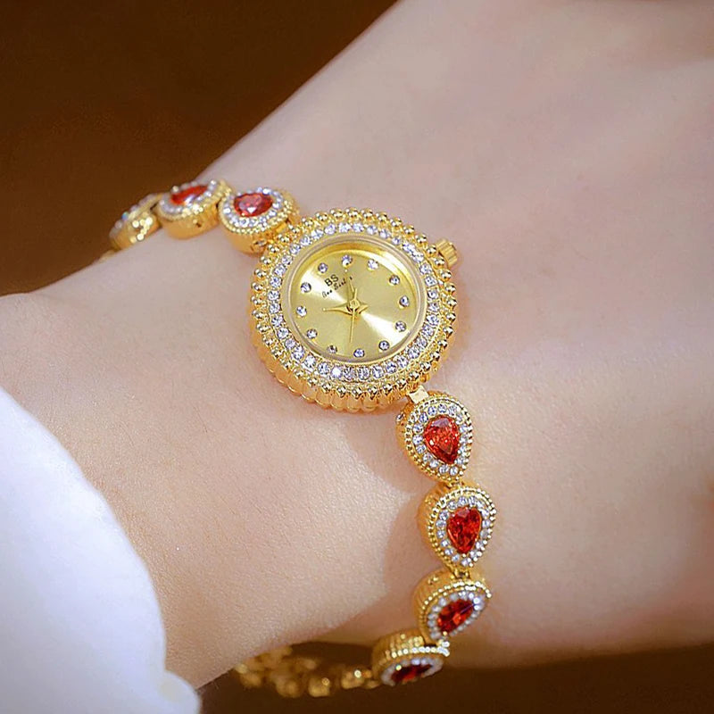 Gold Women Bracelet Dress Watches For Ladies Wrist Quartz Watches 2025 Top Brand Luxury Golden Rhinestone Gift Girlfriend Clock