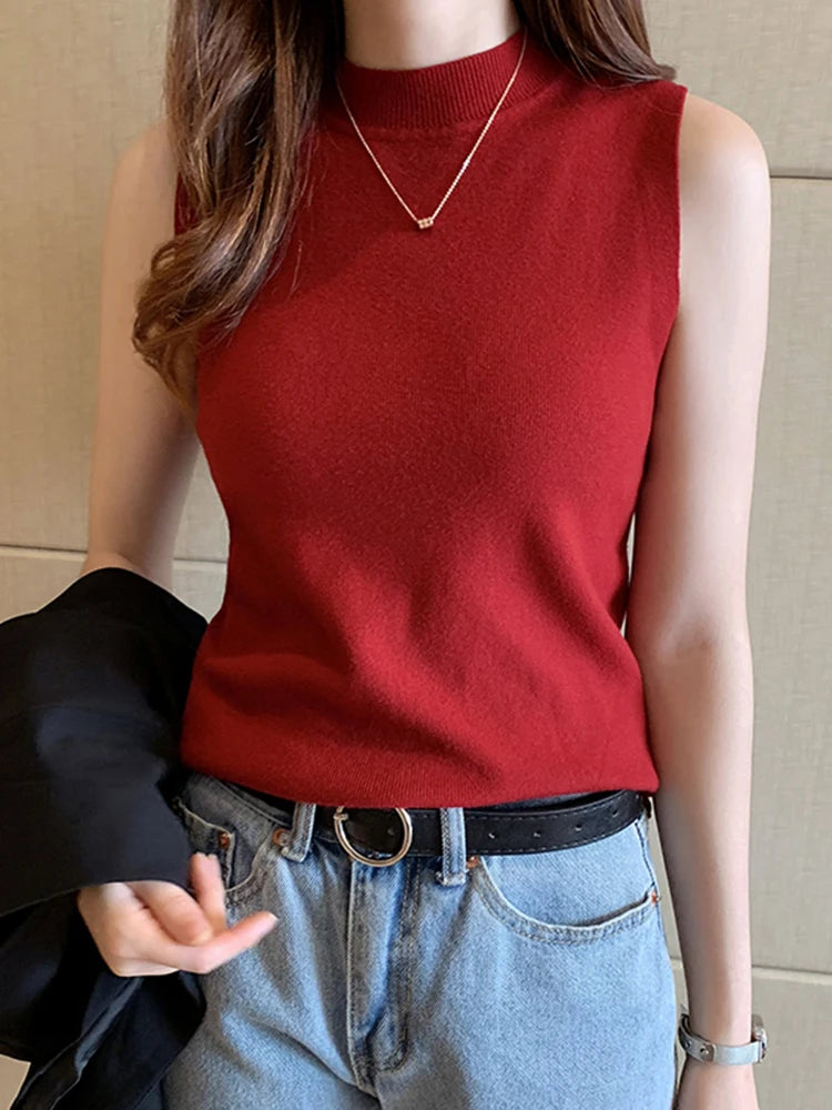 AOSSVIAO 2026 Summer Versatile Knit Sleeveless Tops Women Basic Solid Tank Tops Casual O-neck Slim Thin Tees Female Tops Vest