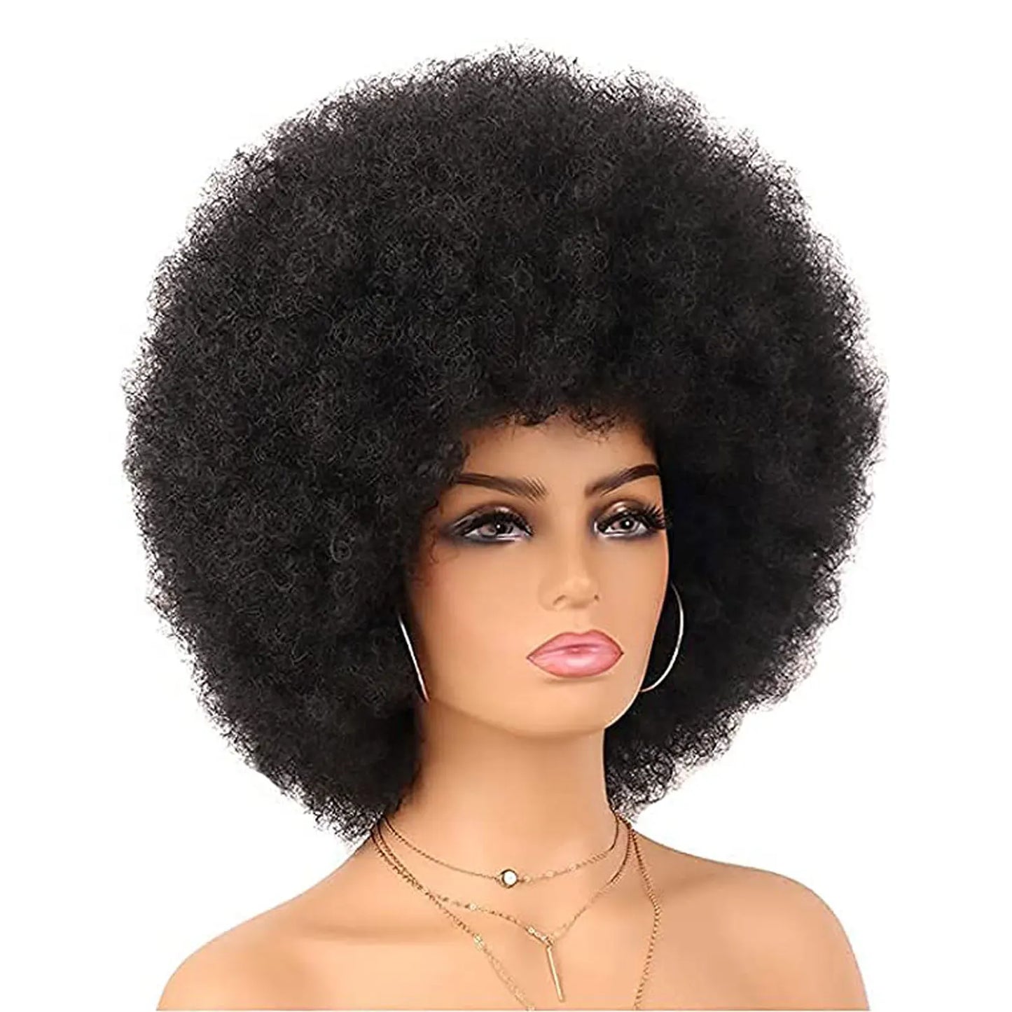 Synthetic 70s Afro Curly Wigs for Black Women Glueless Wear Soft Black Large Bouncy Natural Looking Full for Daily Party Use
