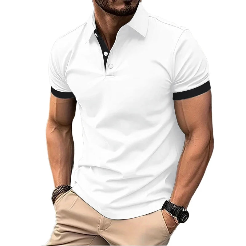 Summer Short Sleeve Polo Shirt Mens Large Stritching T Shirts Lapel Business Breathable Tee Shirt Lightweight Sweatwear