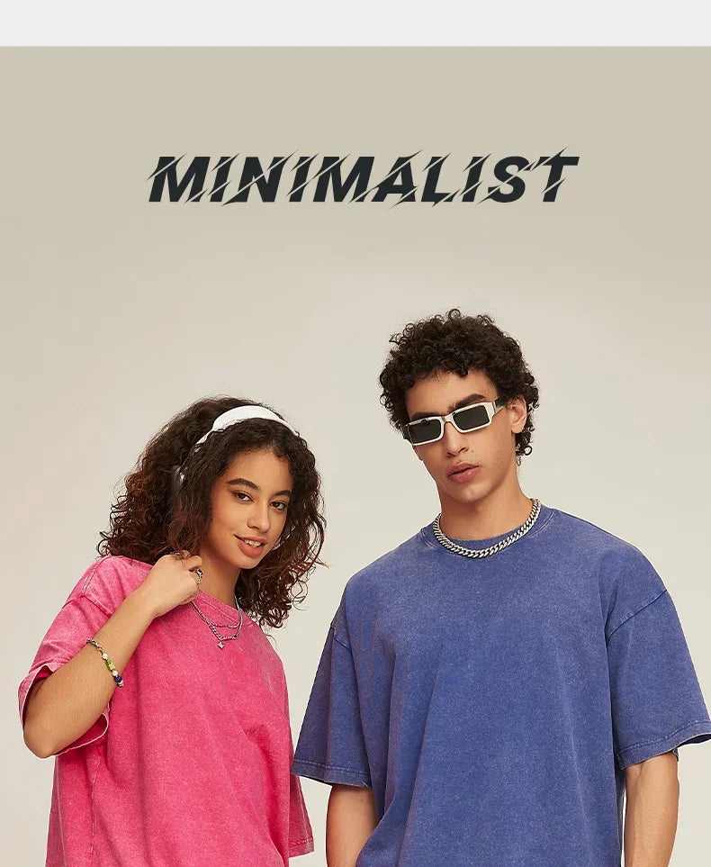 American Style Retro Heavyweight Solid Color Short Sleeved T-shirt Men Women Summer Street Trendy Washed Old Oversized Clothes