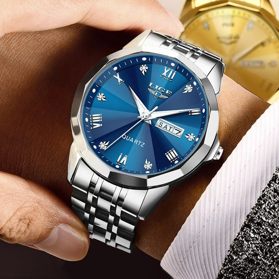 LIGE New Quartz Watch For Men Top Luxury All Steel Design Fashion Business Wristwatch Men Waterproof Watches Man Montre Homme