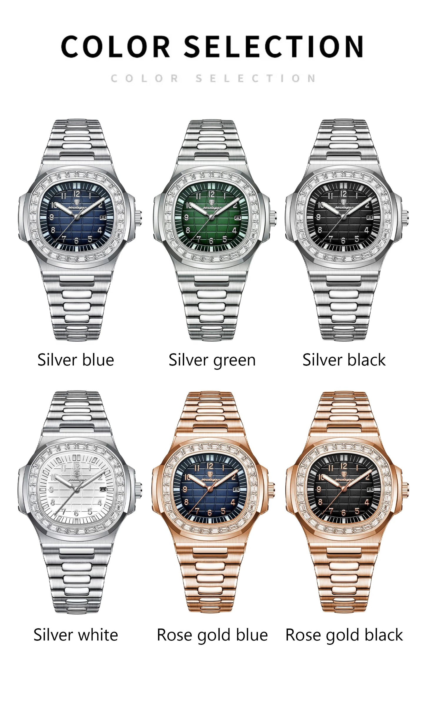 POEDAGAR Luxury Square Man Watches Waterproof Luminous Date Men Wristwatch Casual Male Clock Stainless Steel Men's Quartz Watch