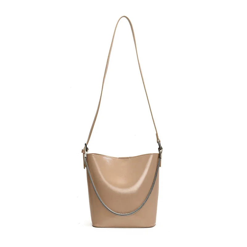 New Women's Large Capacity Bucket Bags with Wide Shoulder Strap Single Shoulder Handbag Drawstring Handheld Crossbody Bags