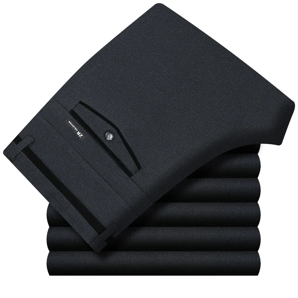 Spring Summer Suit Trousers For Men Straight flat linen Black Suit Pants Men Business Formal Dress Pants Men Big Size 29-40