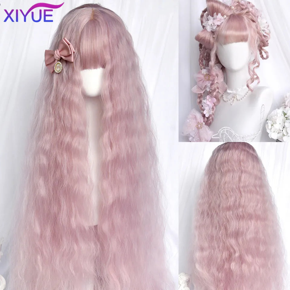 XIYUE Green Long Straight Synthetic Wigs for Women Natural Wave Wigs with Bangs Heat Resistant Cosplay Hair Halloween