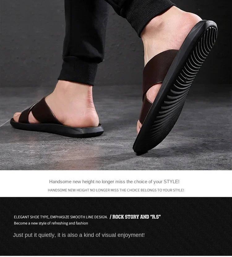 Men Sandals Slippers Genuine Leather Luxury Fashion New Men's Flat Shoes Casual Non-Slip Beach Sandals For Men Zapatos Hombre