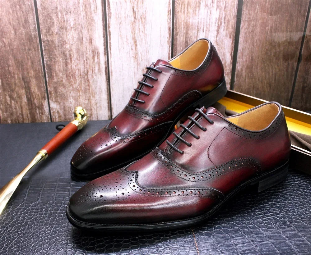 Noble Purple Handmade Mens Brogue Carved Leather Shoes Genuine Leather Men's Dress Shoes Classic Business Formal Shoes for Men
