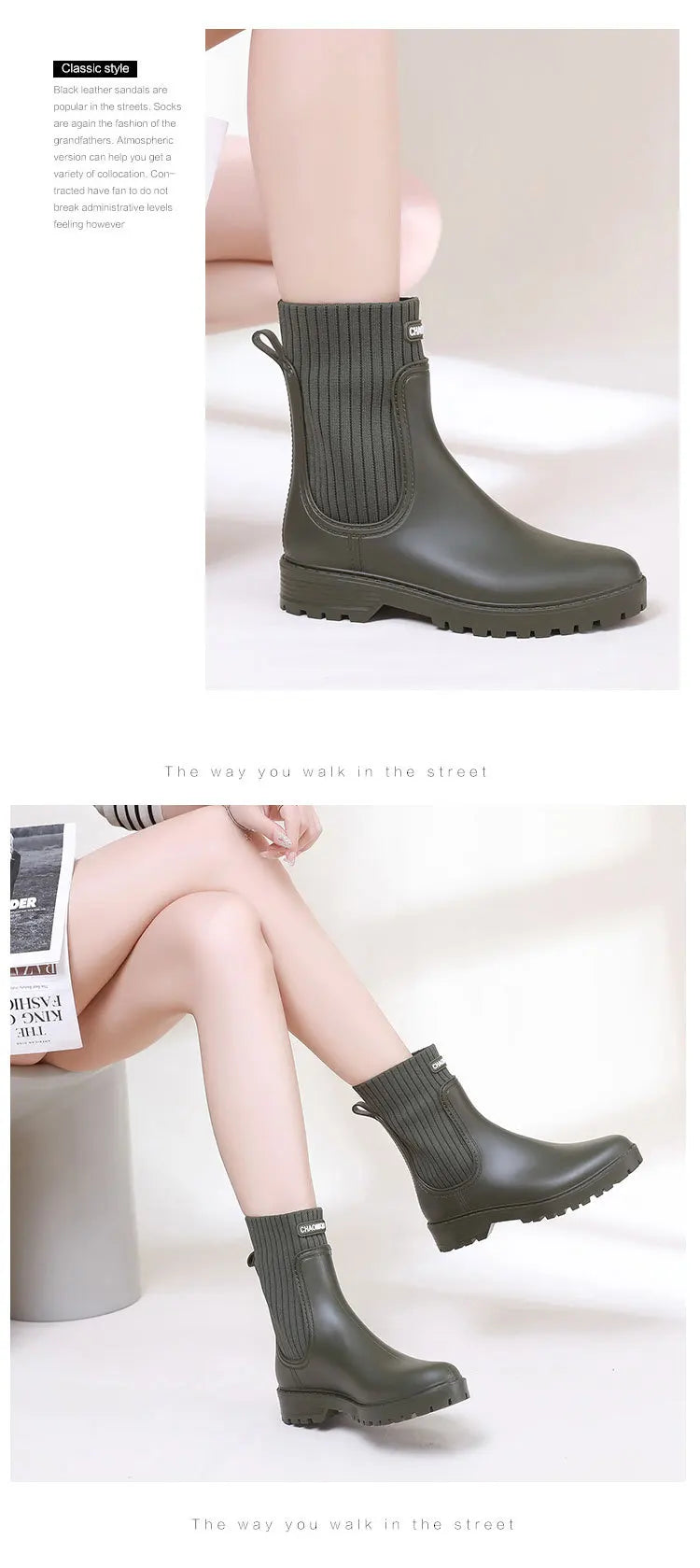 Designer Rain Boots Women's Waterproof Shoes Rainy Ladies Pink Fur Rubber Rainshoes Woman Galoshes Non-slip Pull-on Rain Boots