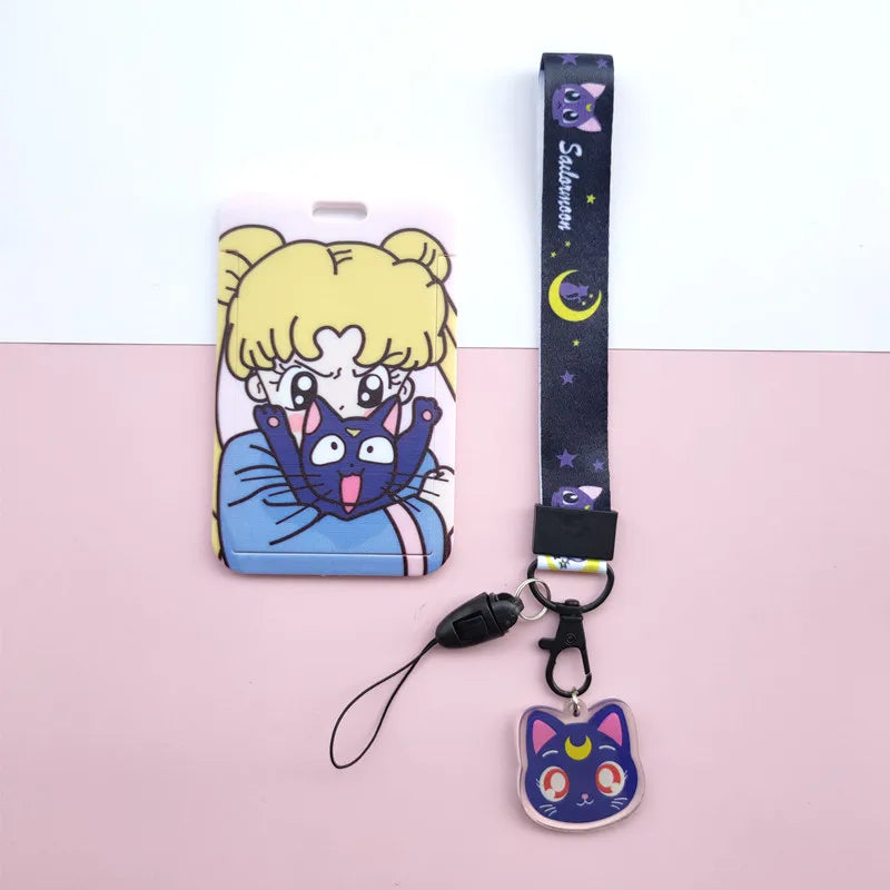 New Cartoon Girls Anime Lanyard Credit Card ID Holder Bag Student Women Travel Bank Bus Business Card Cover Badge