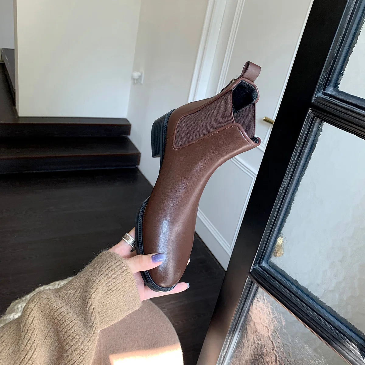 2026 Autumn/Winter Ankle Boots Women Basic Chelsea Botas Mujer Low Thick Heels Short Booties PU Leather Slip On Stretch Botines