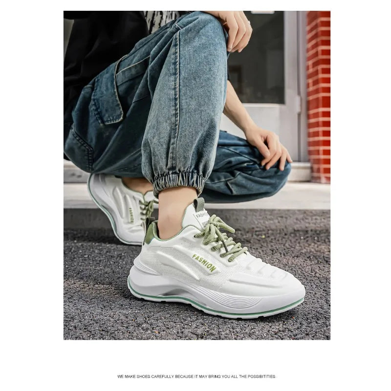 Summer 2026 Men's Thick Sole Sneakers Breathable Casual Running Shoes Streetwear Lightweight Trendy Footwear