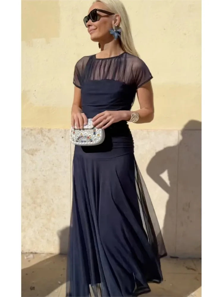 Foreign Style Streetwear For Woman Summer Streetwea O-neck Fashion Short Sleeves A-line Dresses Ladies Solid Big Hem Vestidos