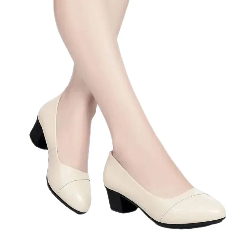 Fashion Women's High Heels Patent Leather Work Shoes Comfortable Women Heeled Shoes Pu Leather Loafers Square Heeled Talon Femme
