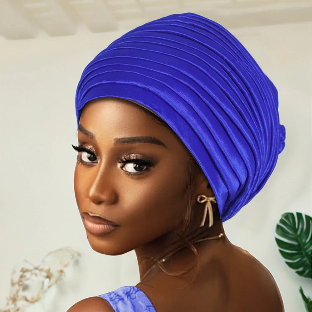 New African Auto Gele Headties Muslim Turban Hijab for Women Pleated Bonnet Indian Cap Nigeria Head Wrap Hat Wedding Geles Scarf