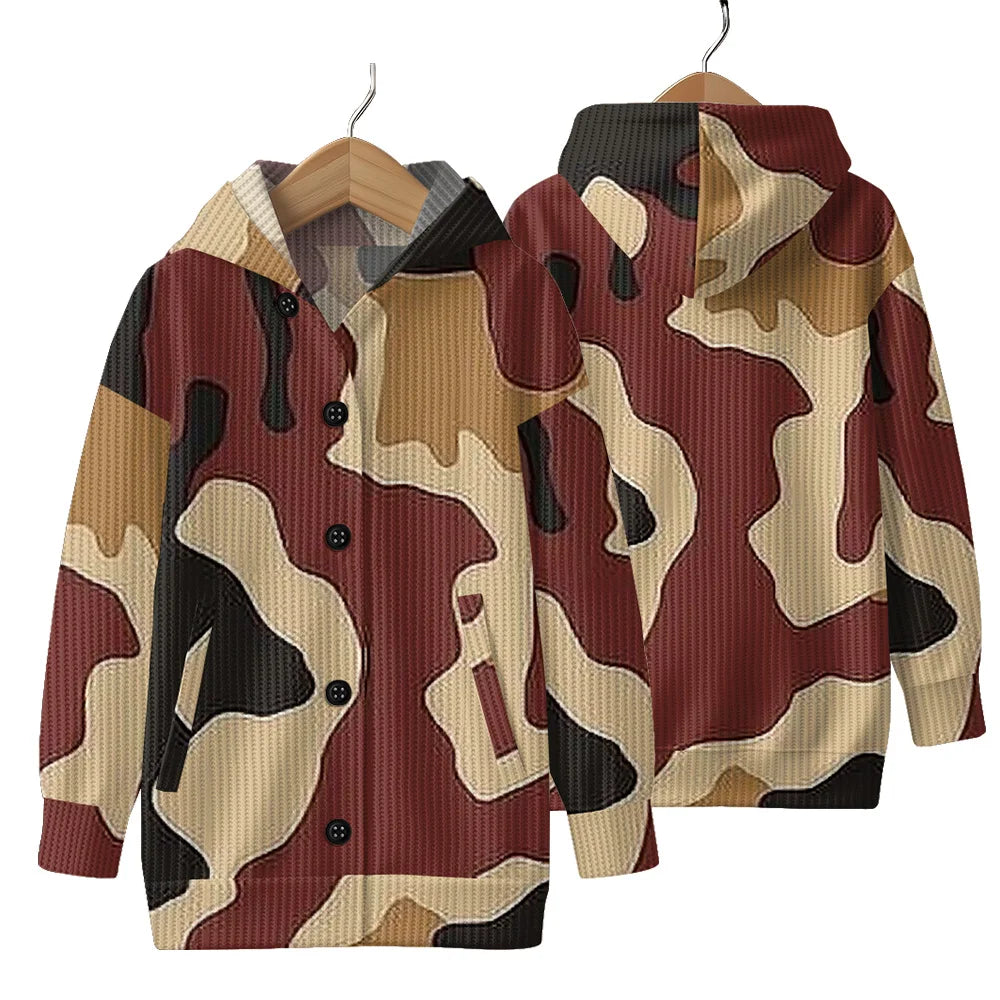 Trendy Camouflage Hooded Cardigan Coats Soft Button-Up Front All-Season Comfort for Outdoor & Indoor Wear Durable Casual Style