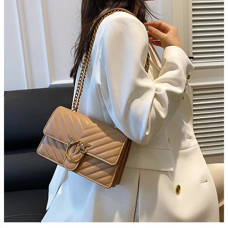 Women Embroidered Small Square Bag Chain Swallow Bag High End Versatile Shoulder Crossbody Bag Fashion Daily Ladies Handbag