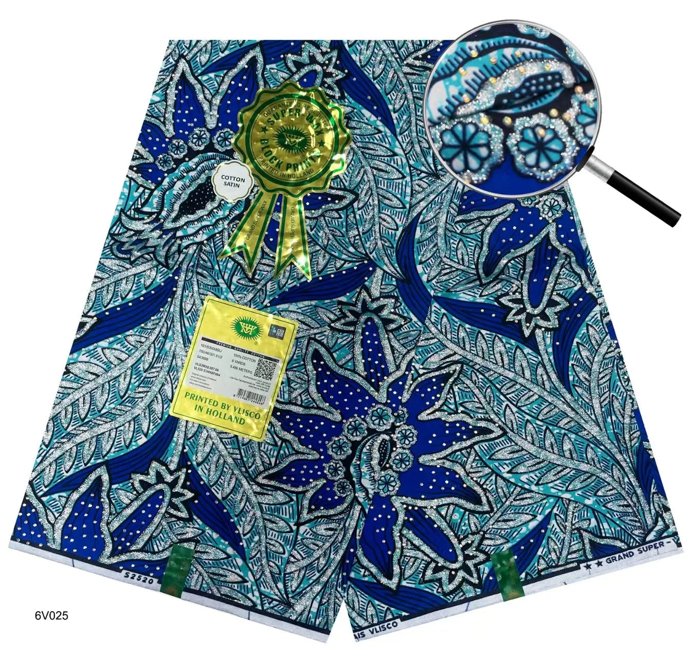 African Wax | Fabric Wax WIth Stones | Wax Block Fabrics For Women Dress, 6 Yards Wax Tissu
