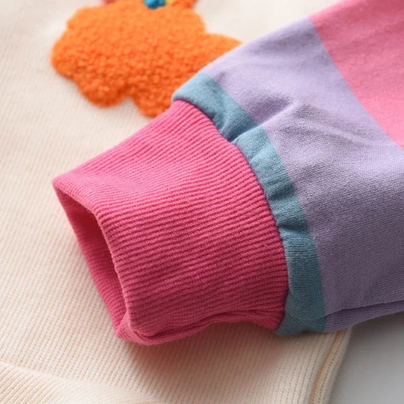 Autumn Rainbow Dress Baby Girls Party Princess Dress Korean Version Long Sleeves Kids Clothes Casual Hooded Sweatshirt Outfits