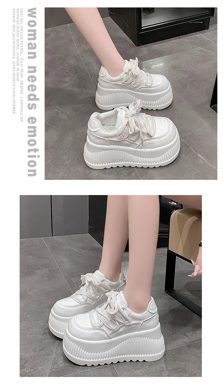 8.5CM New Synthetic Microfiber Leather Women Platform Wedge Ladies Chunky Sneakers 2024 High Brand Fashion Vulcanize Pumps Shoes