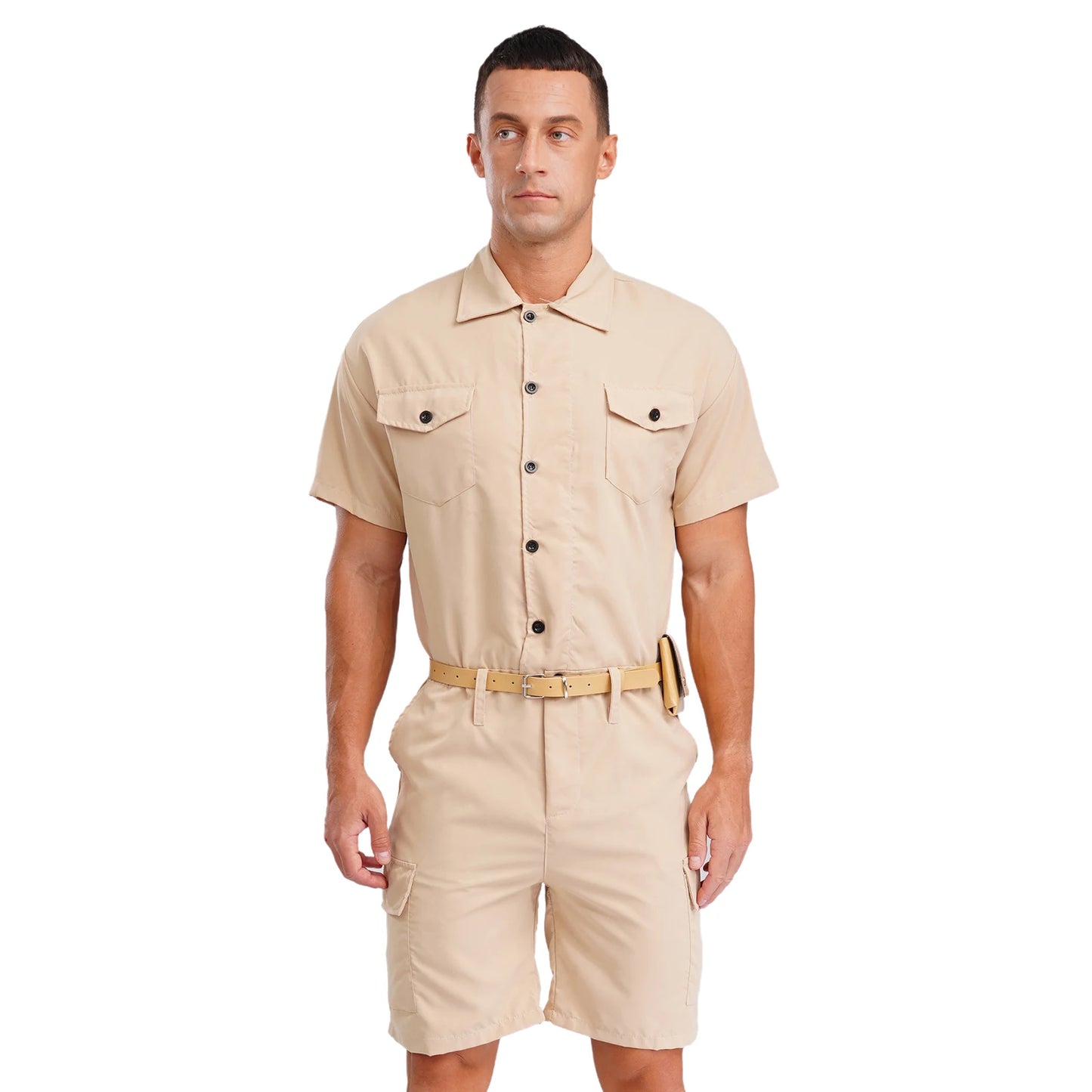 Mens Overalls Work Cargo Jumpsuit with Purse And Belt Workshop Uniform Multi-pocket Shorts Bottom Coveralls Rompers Work Wear