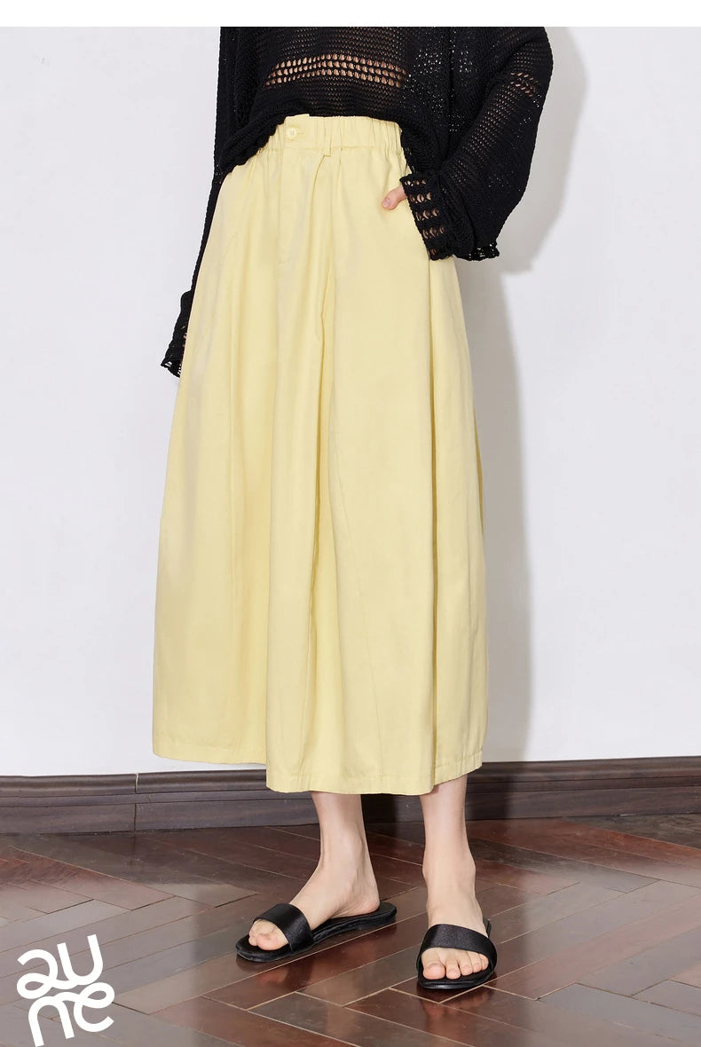 Toyouth Women Cotton A Line Umbrella Skirt Mid Calf Black
