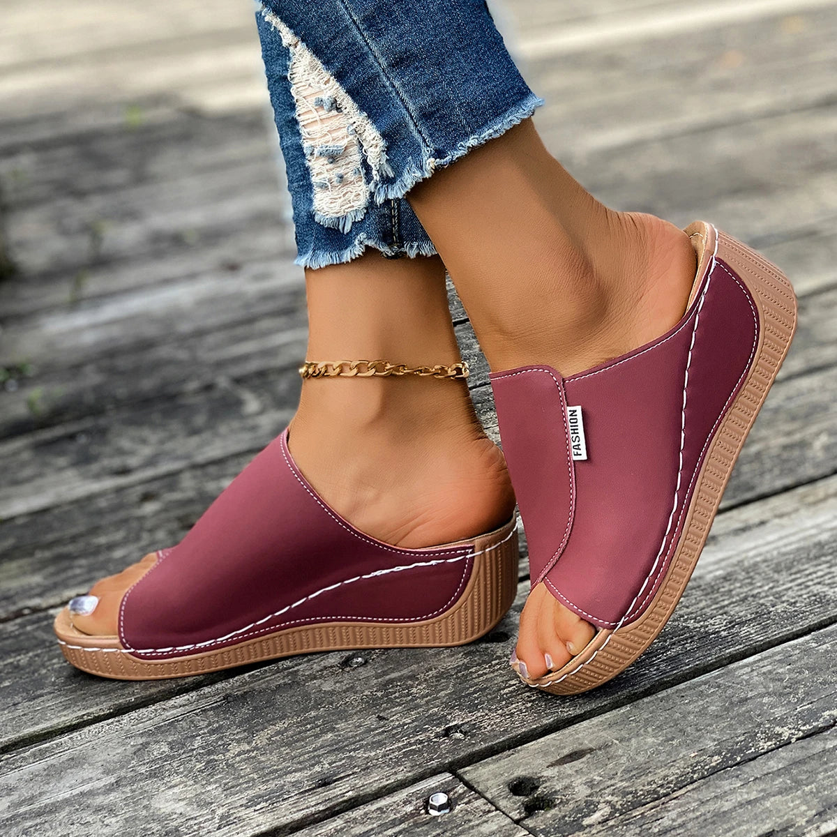 Minimalist Summer Women Sandals Fashion Thick Sole Wedge Heel Platform Slides Slip on Sandals Woman Slippers Female Footwear