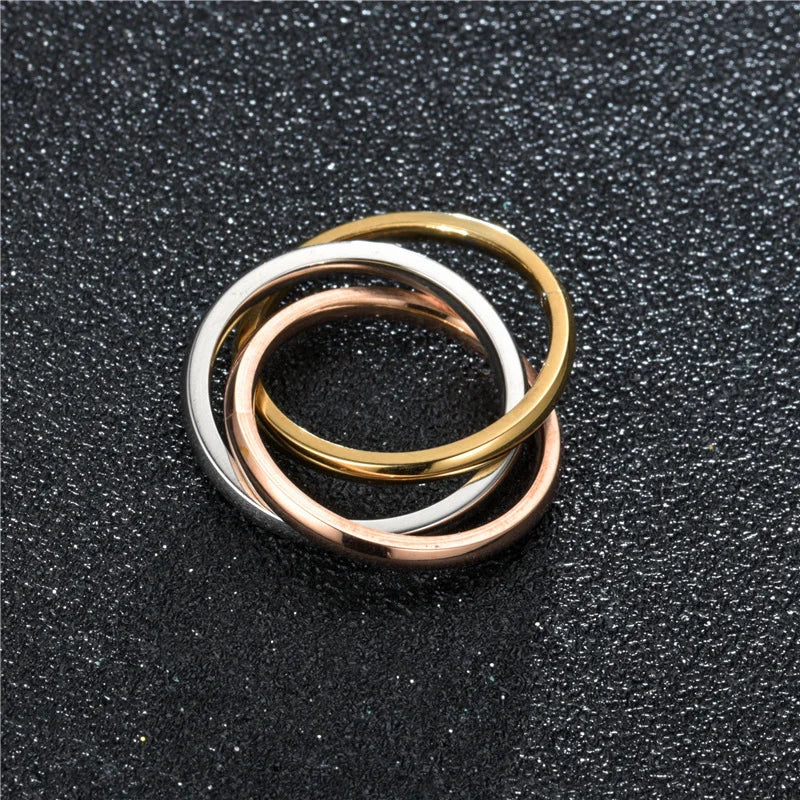 2026 Fashion Triple Interlocked Wedding Rings for Lovers Stainless Steel Three-in-One Promise Ring Valentine's Day Gifts