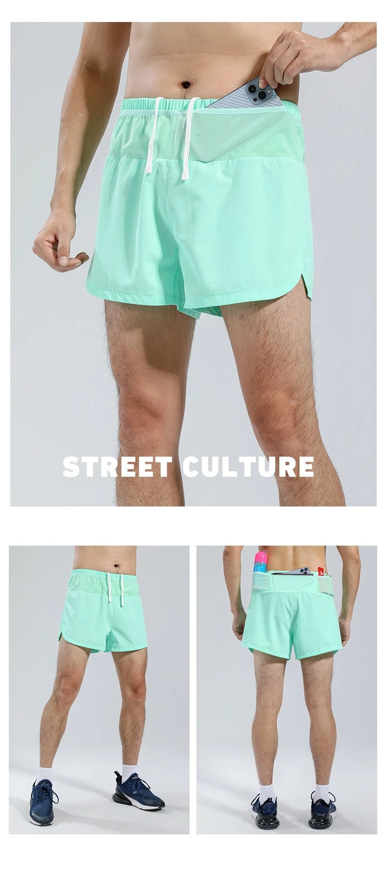 Men's Sports Shorts Quick Drying Fitness Professional Marathon Training Double-layer Three-quarters Running Shorts