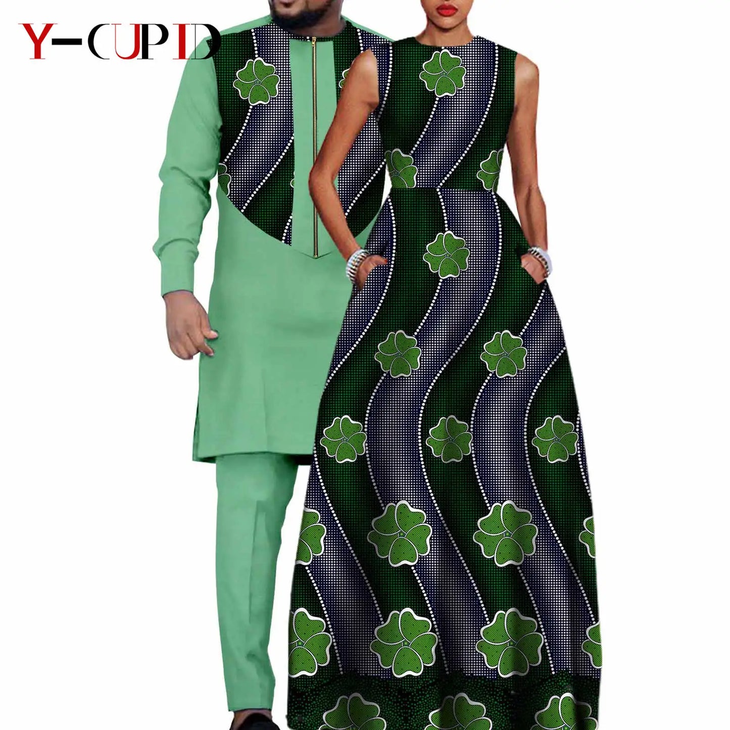 African Dresses for Women Matching Couple Outfits Bazin Riche Men Top and Pant Sets Dashiki Outwear for Party Vestidos Y23C067