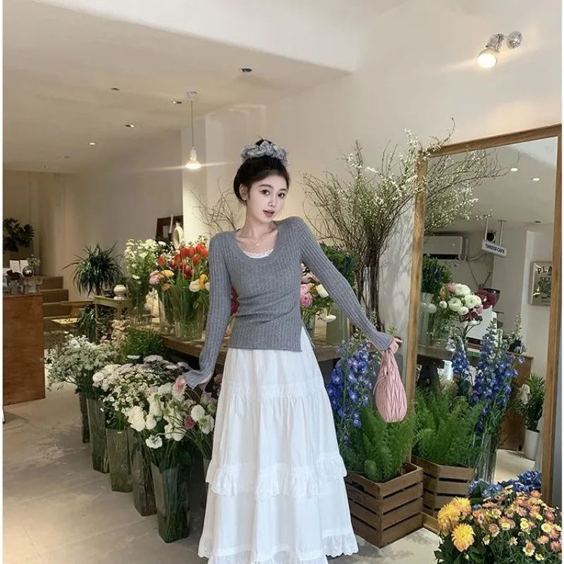 New Fashion 2025 A-line Loose Skirts Woman Korean Style Female Lace Fashion Leisure Spring Ankle-length Skirt Women