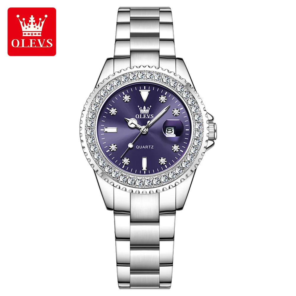 OLEVS New Elegant Women Wristwatch Waterproof Luminous Calendar Ladies Watch Stainless Steel Red Quartz Women's Watches Female