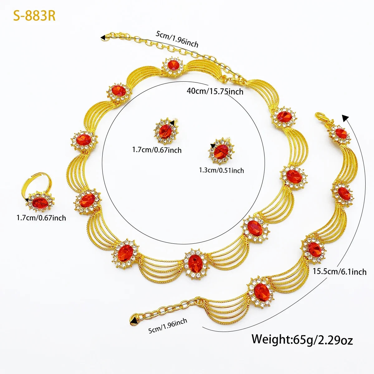 Fashion Ethiopia Dubai Women's Jewelry Set African Wedding Jewelry Necklace Bracelet Earring Ring Set Party Gifts Wholesale
