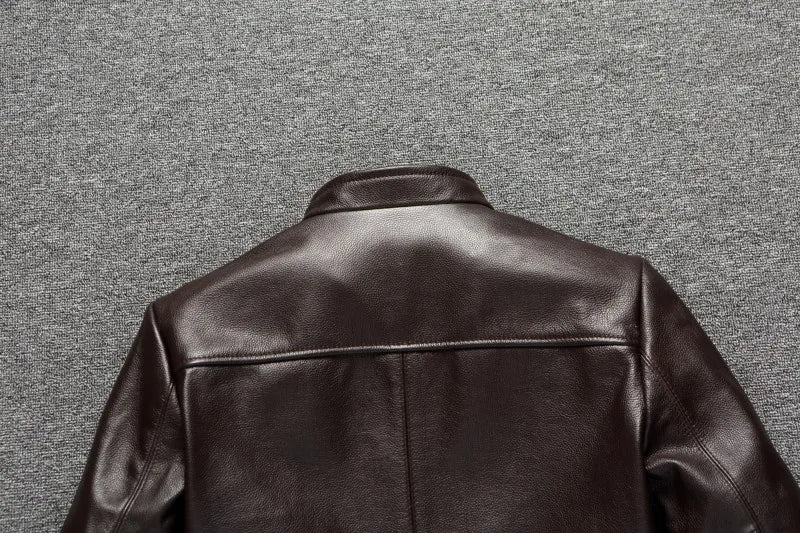 Black Brown Casual Mens Jackets Real Cowhide Genuine Leather Jacket Men Coats Autumn Chamarras De Cuero Para Hombre
