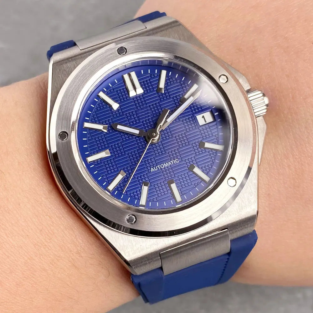 Tandorio NH35 Men Automatic Mechanical Watch Sapphire Crystal Glass 100m Waterproof Green Lume Black Square Block Dial Men Watch