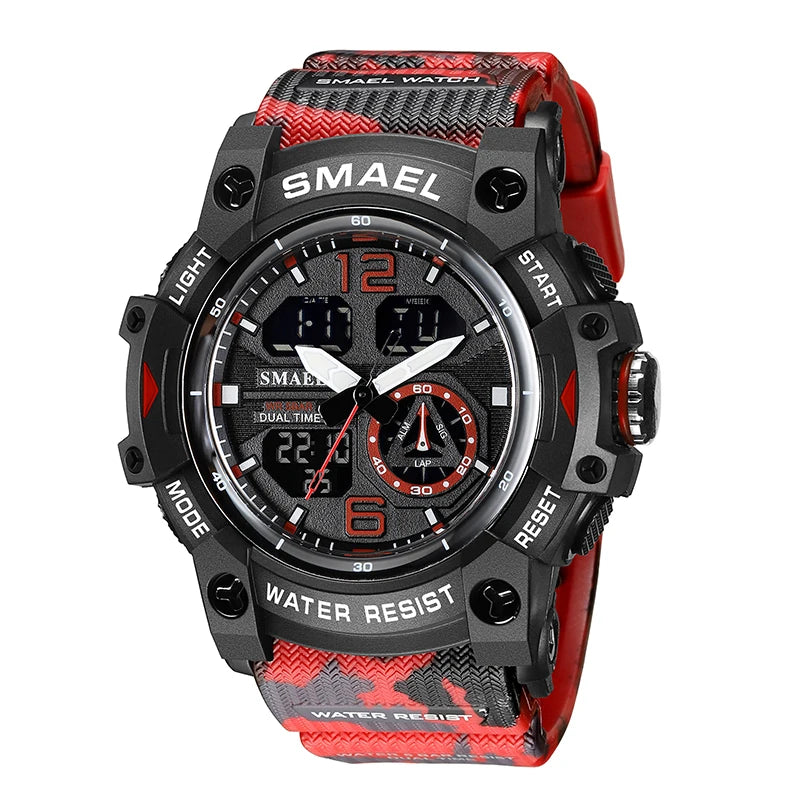 SMAEL 8007 Men's Analog Digital Dual Display Sport Watch - 50M Waterproof LED Backlight Alarm Stopwatch Chronograph Shockproof